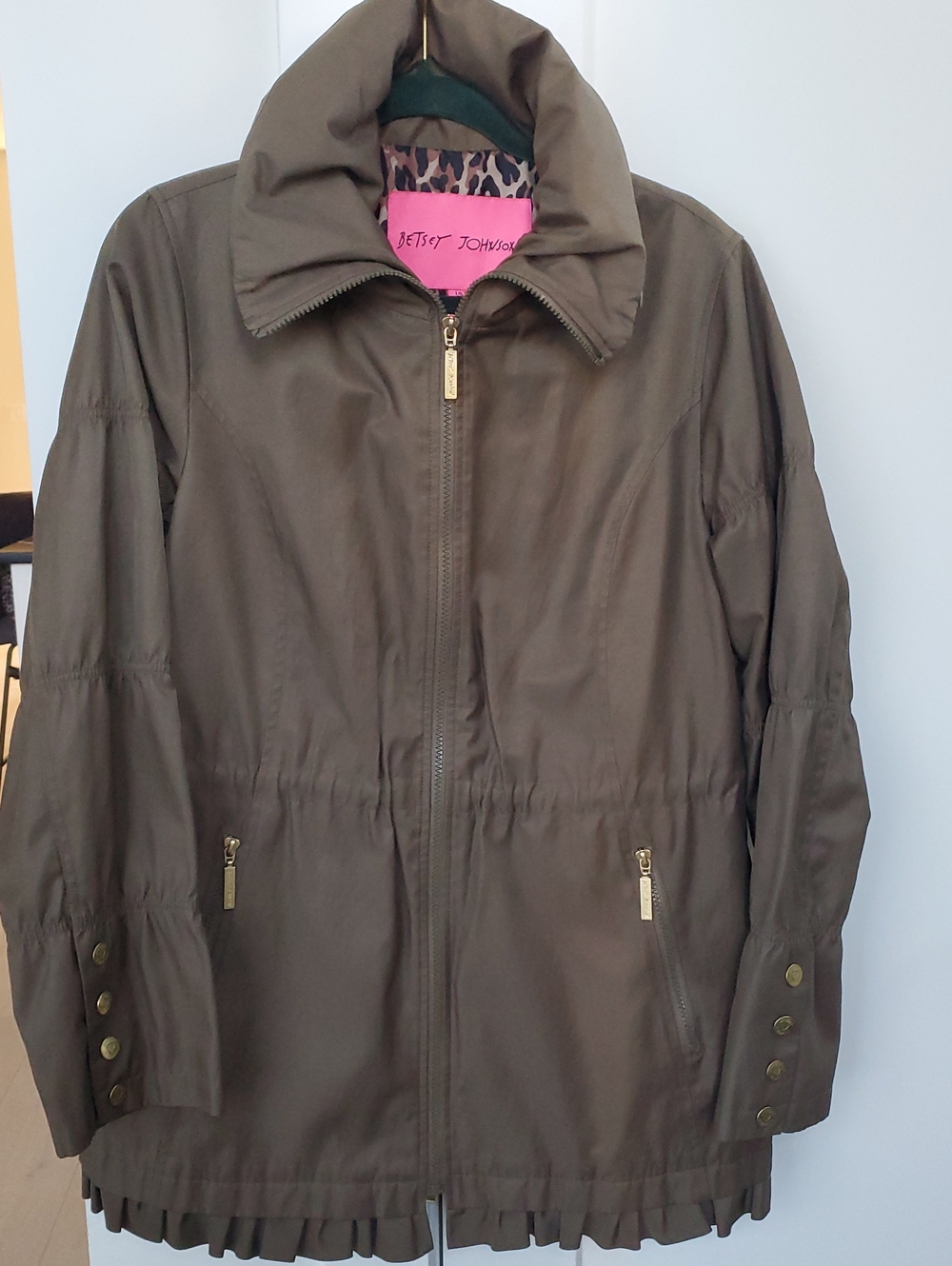 Betsey Johnson Like NEW Women's Olive/Green Zip-Front Jacket/Rain Lined Large